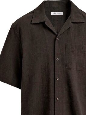 ZARA Men's Dark Brown Regular Fit Textured Shirt  Size S 100% Cotton
